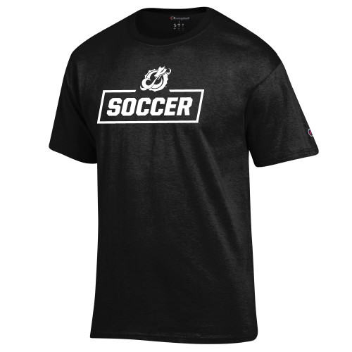  Champion Black T Shirt - MSUM Soccer With Mascot