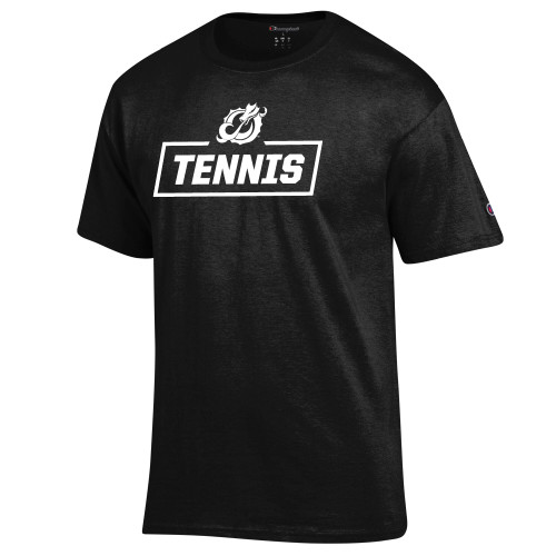  Champion Black T Shirt - MSUM Tennis With Mascot