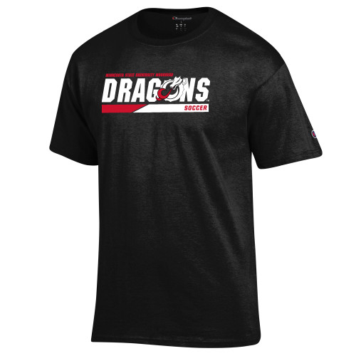  Champion Black T Shirt - MSUM Soccer Two Color Bar