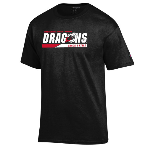  Champion Black T Shirt - MSUM Track and Field Two Color Bar
