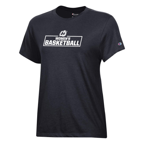 Champion Womens Black Core Short Sleeve Tee - MSUM Womens Basketball With Mascot
