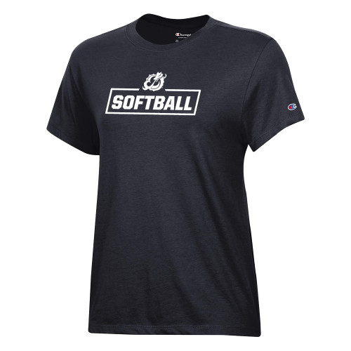  Champion Womens Black Core Short Sleeve Tee - MSUM Softball With Mascot