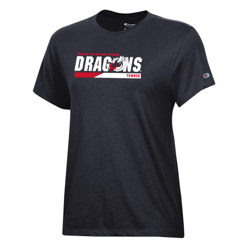  Champion Womens Black Core Short Sleeve Tee - MSUM Tennis Two Color Bar