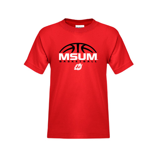  Youth Red T Shirt - Arched Basketball Design