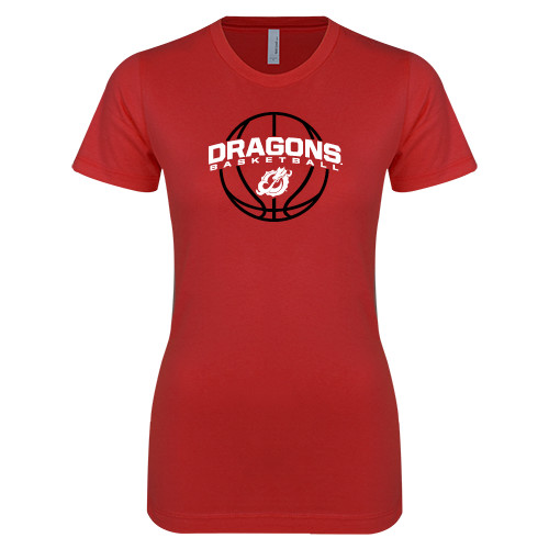  Next Level Womens Red Boyfriend Tee - Basketball Design