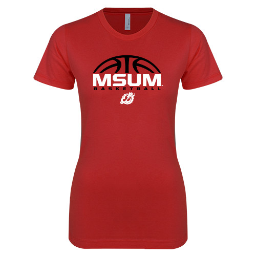  Next Level Womens Red Boyfriend Tee - Arched Basketball Design