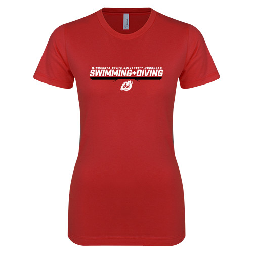  Next Level Womens Red Boyfriend Tee - Swimming & Diving Design