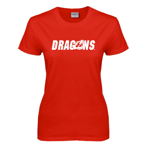  Womens Short Sleeve Red Tee - Dragons