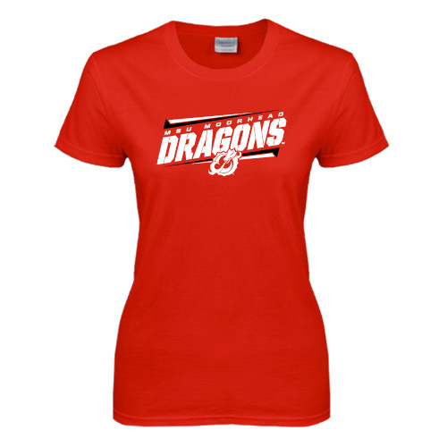  Womens Short Sleeve Red Tee - Stencil Type Design