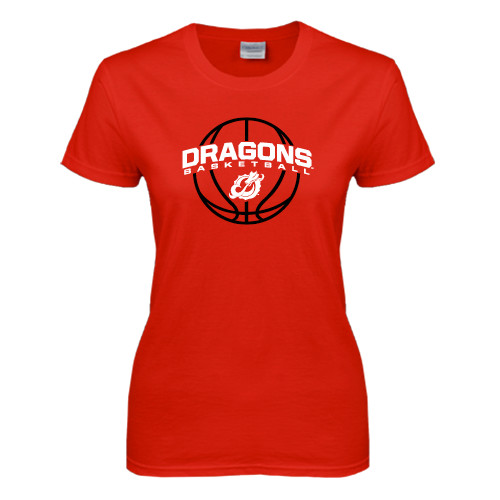  Womens Short Sleeve Red Tee - Basketball Design