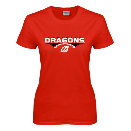 Womens Short Sleeve Red Tee - Football Design