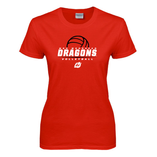  Womens Short Sleeve Red Tee - Volleyball Design