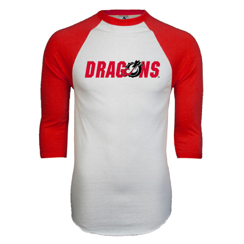  White/Red Raglan Baseball T Shirt - Dragons
