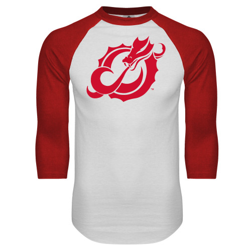 White/Red Raglan Baseball T Shirt - Dragon Mark