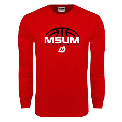  Red Long Sleeve T Shirt - Arched Basketball Design