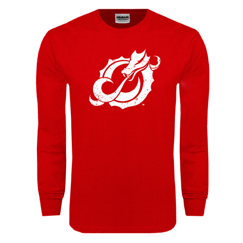  Red Long Sleeve T Shirt - Dragon Mark Distressed