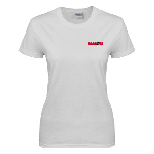  Womens White Short Sleeve Tee - Dragons