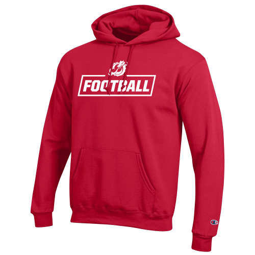  Champion Scarlet Red Fleece Hoodie - MSUM Football With Mascot