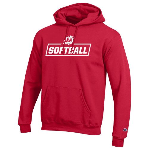  Champion Scarlet Red Fleece Hoodie - MSUM Softball With Mascot