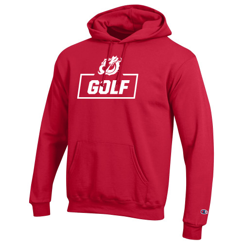  Champion Scarlet Red Fleece Hoodie - MSUM Golf With Mascot