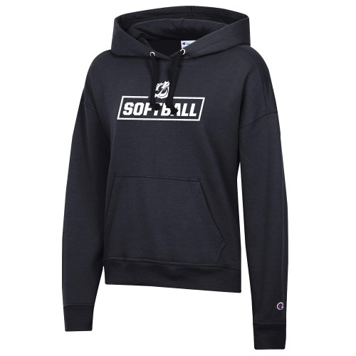  Champion Womens Black Powerblend Pullover Hood - MSUM Softball With Mascot
