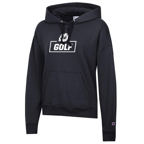  Champion Womens Black Powerblend Pullover Hood - MSUM Golf With Mascot