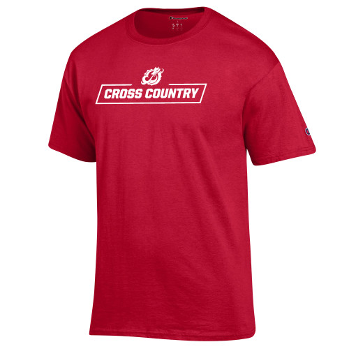  Champion Scarlet Red T Shirt - MSUM Cross Country With Mascot