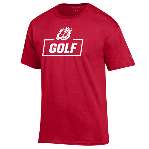 Champion Scarlet Red T Shirt - MSUM Golf With Mascot