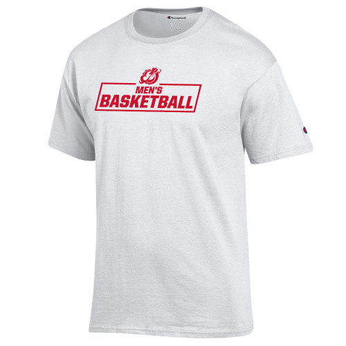  Champion White T Shirt - MSUM Mens Basketball With Mascot