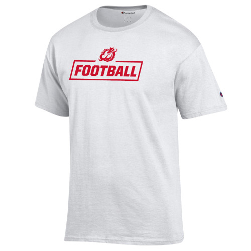  Champion White T Shirt - MSUM Football With Mascot