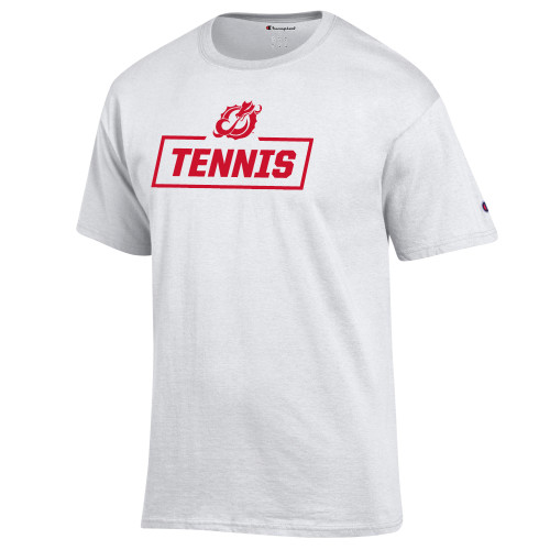  Champion White T Shirt - MSUM Tennis With Mascot