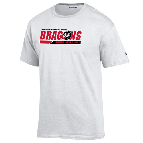  Champion White T Shirt - MSUM Swimming and Diving Two Color Bar