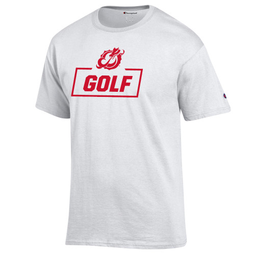  Champion White T Shirt - MSUM Golf With Mascot