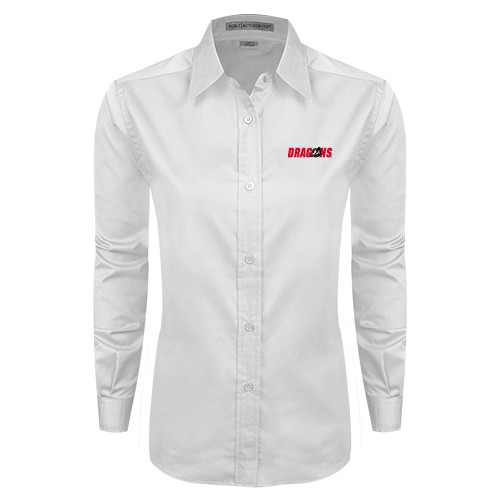  Womens White Twill Button Down Long Sleeve - Dragons