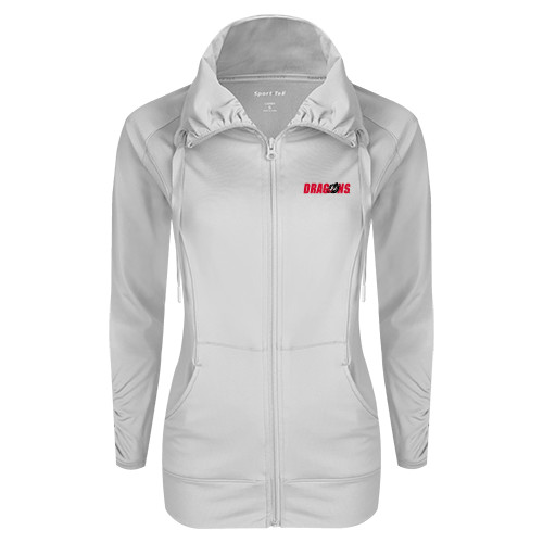  Womens White Sport Wick Stretch Full Zip Jacket - Dragons
