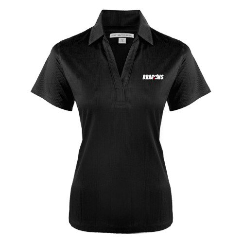 Womens Black Performance Fine Jacquard Polo - Dragons