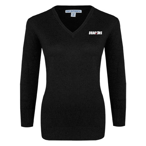  Womens Black VNeck Sweater - Dragons