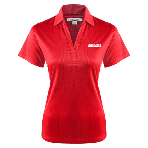  Womens Red Performance Fine Jacquard Polo - Dragons
