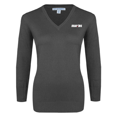  Womens Charcoal Heather VNeck Sweater - Dragons