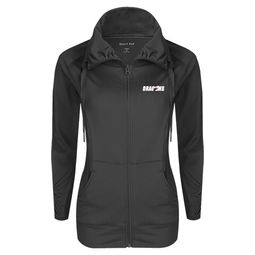  Womens Charcoal Sport Wick Stretch Full Zip Jacket - Dragons