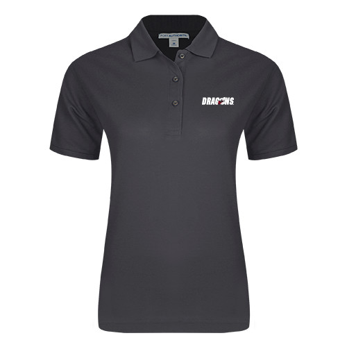  Womens Silk Touch Charcoal Pique Polo - Dragons