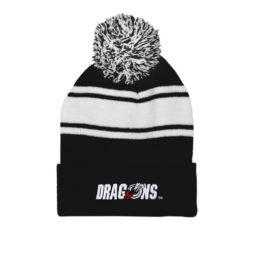  Black/White Two Tone Knit Pom Beanie w/Cuff - Dragons