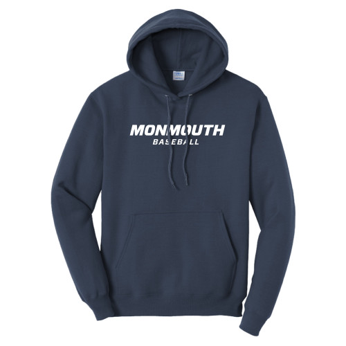  Tall Navy Fleece Hoodie - Monmouth Wordmark Baseball