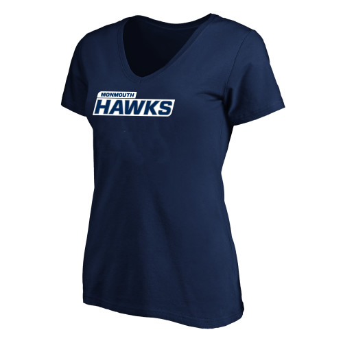  Womens Plus Navy V Neck T Shirt - Monmouth Hawks