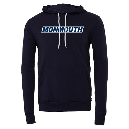  Bella + Canvas Navy Fleece Hood - Monmouth Wordmark Framed