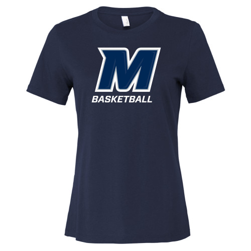  Bella + Canvas Womens Navy Relaxed Cotton T Shirt - Monmouth Basketball