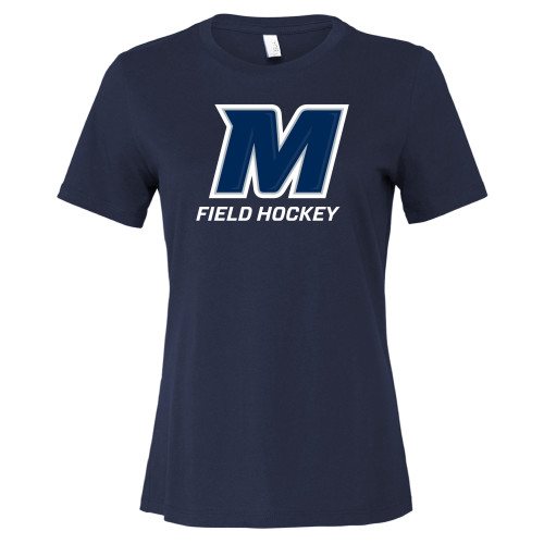  Bella + Canvas Womens Navy Relaxed Cotton T Shirt - Monmouth Field Hockey