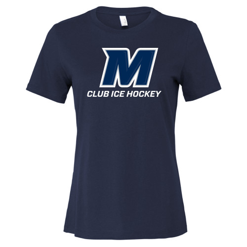  Bella + Canvas Womens Navy Relaxed Cotton T Shirt - Monmouth Club Ice Hockey