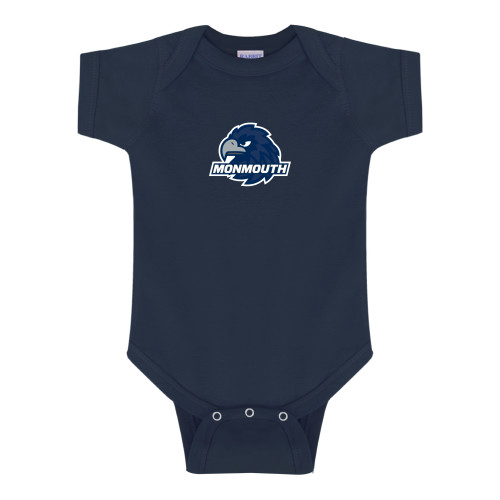  Navy Infant Onesie - Monmouth Wordmark with Hawk Head
