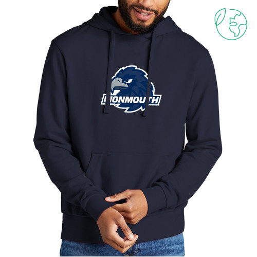  Allmade Navy Organic French Terry Pullover Hoodie - Monmouth Wordmark with Hawk Head
